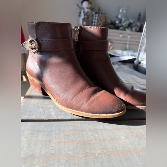 Coach Brown Leather Ankle Booties with Gold Buckle - Picture 2 of 5